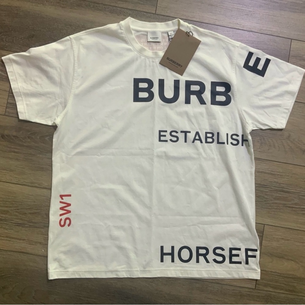 Burberry White and Black Graphic Tee